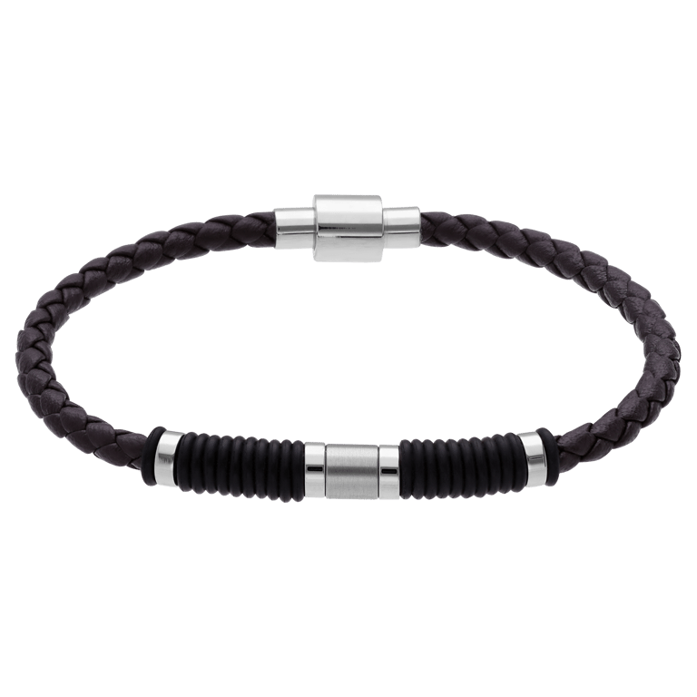 Edelstahl Herrenarmband, geflochtenes schwarzes Leder