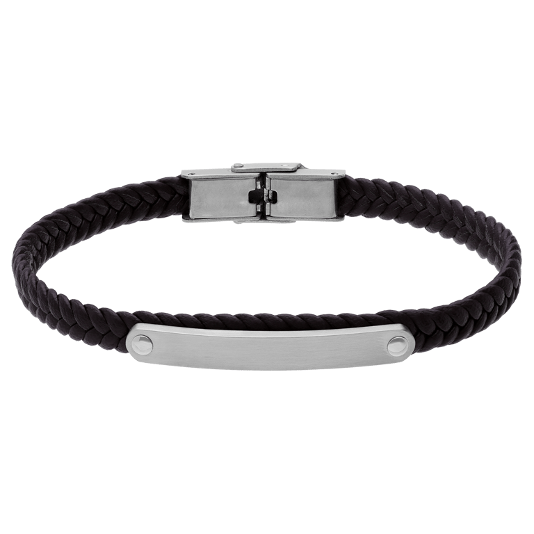 Edelstahl Herrenarmband mit geflochtenem braunem Leder