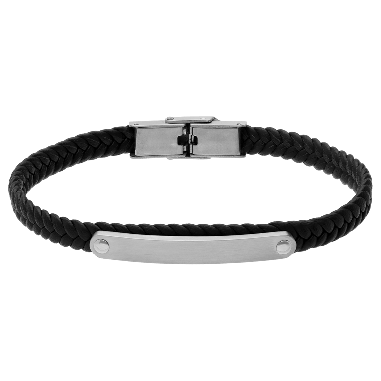 Edelstahl Herrenplattarmband geflochtenes Leder schwarz