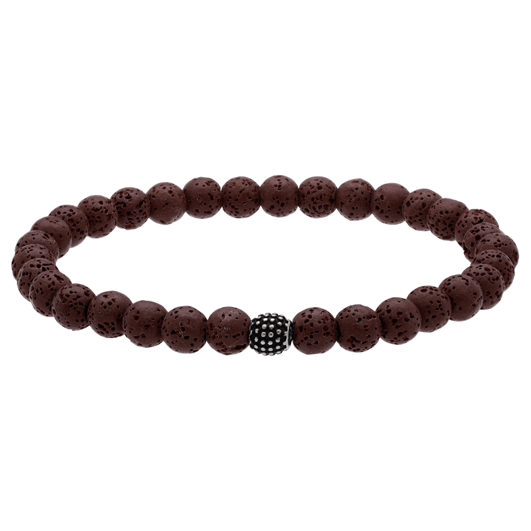 Edelstahl Herrenperlenarmband braun Lavastein