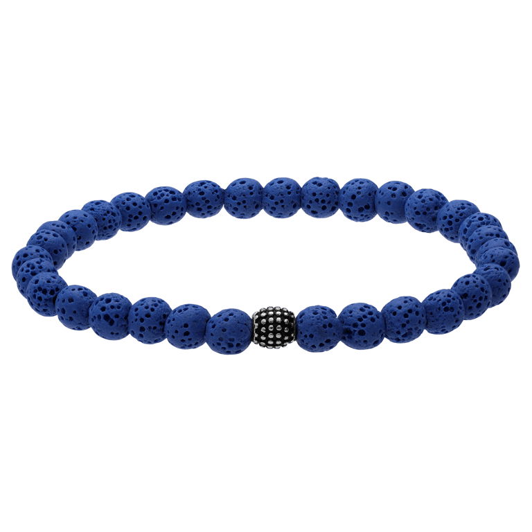 Stainless steel herenkralenarmband blauw lavasteen