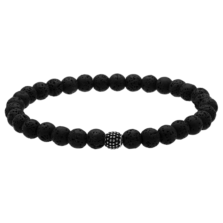 Stainless steel herenkralenarmband zwart lavasteen
