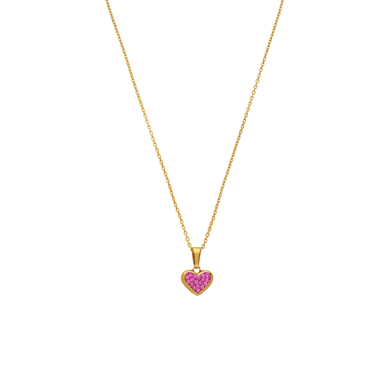 Silberne goldbeschichtete Kinderkette Herz mit rosa Kristall
