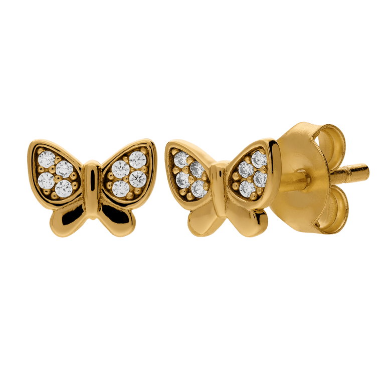 Silberne Goldplattierte Kinderohrringe Schmetterling Zirkonia