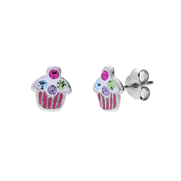 Zilveren kinderoorknoppen cupcake
