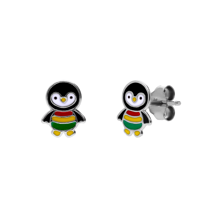 Zilveren kinderoorknoppen Pinguin