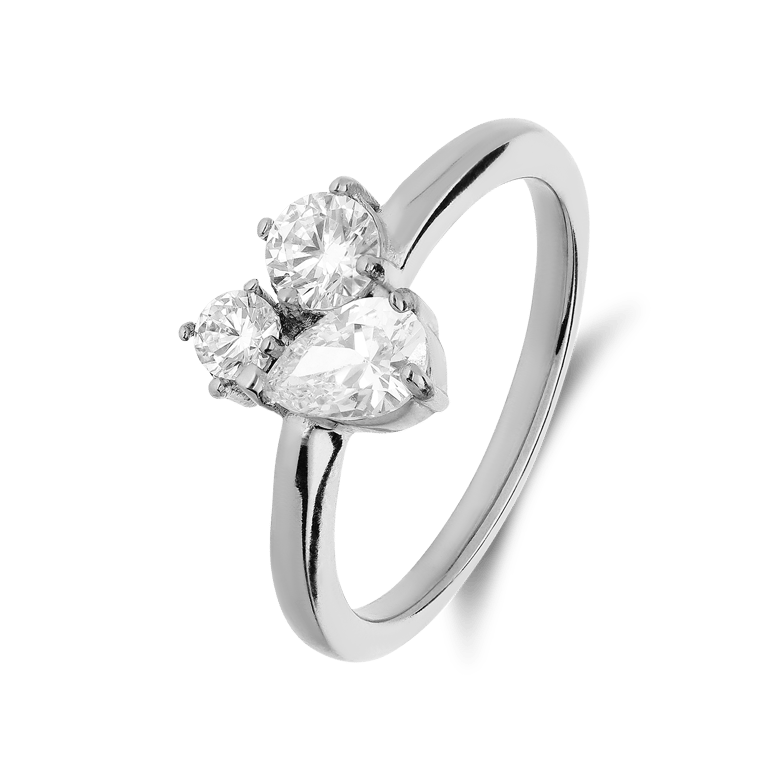 Ring mit Steinen aus Stahl mit Zirkonia, silberfarben, nickelfrei, für Damen, Höhe 4 mm, Breite 2 mm, ohne Plattierung, langlebig und rostfrei.