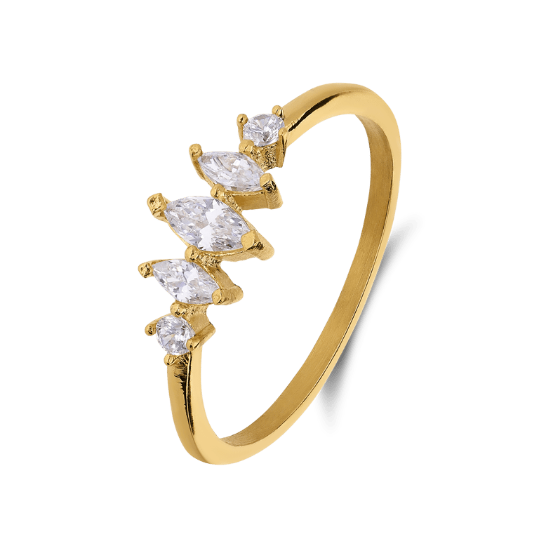 Edelstahlring mit Goldbeschichtung und Zirkonia für Damen