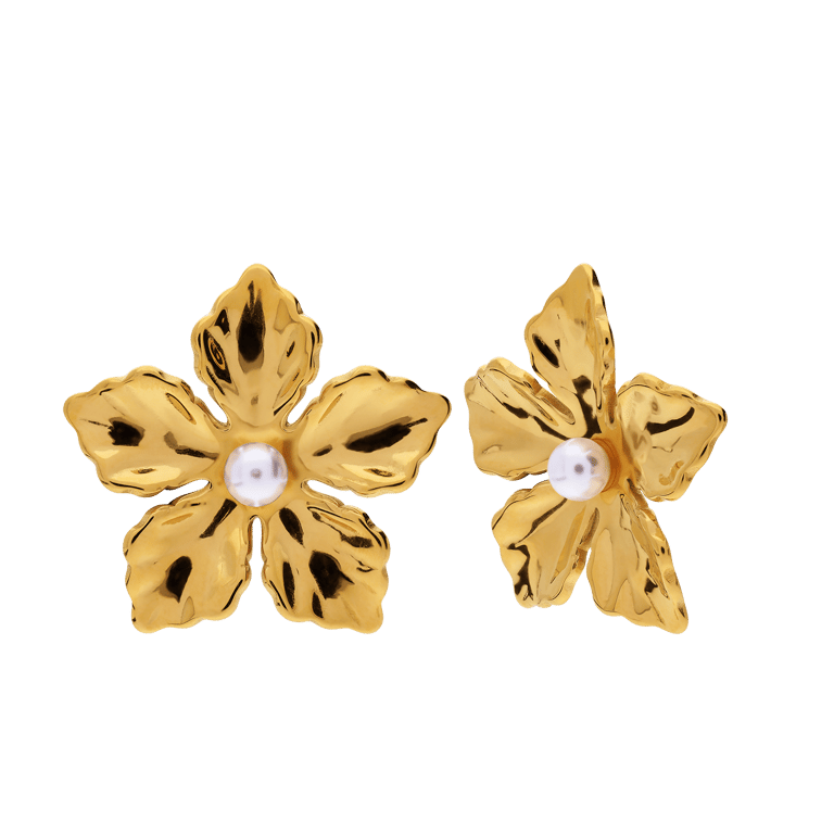 Edelstahl goldbeschichtete Ohrstecker Blume Perle