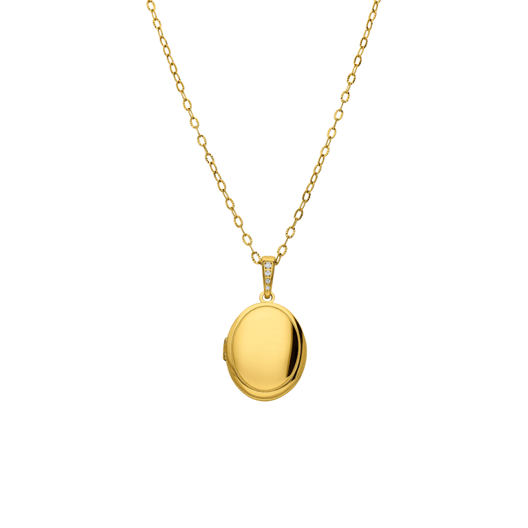 Edelstahlkette mit ovalem Medaillon und Zirkonia für Damen