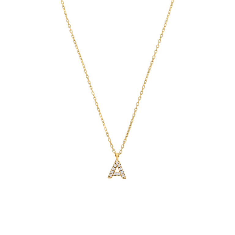 Zilveren goldplated ketting met hanger letter met zirkonia voor dames