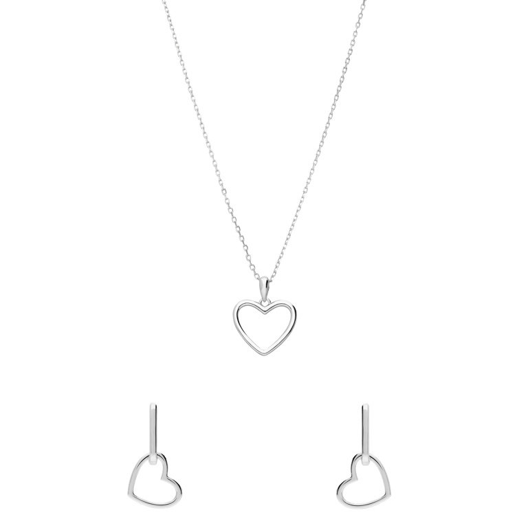 Zilveren ketting met hanger en oorbellen