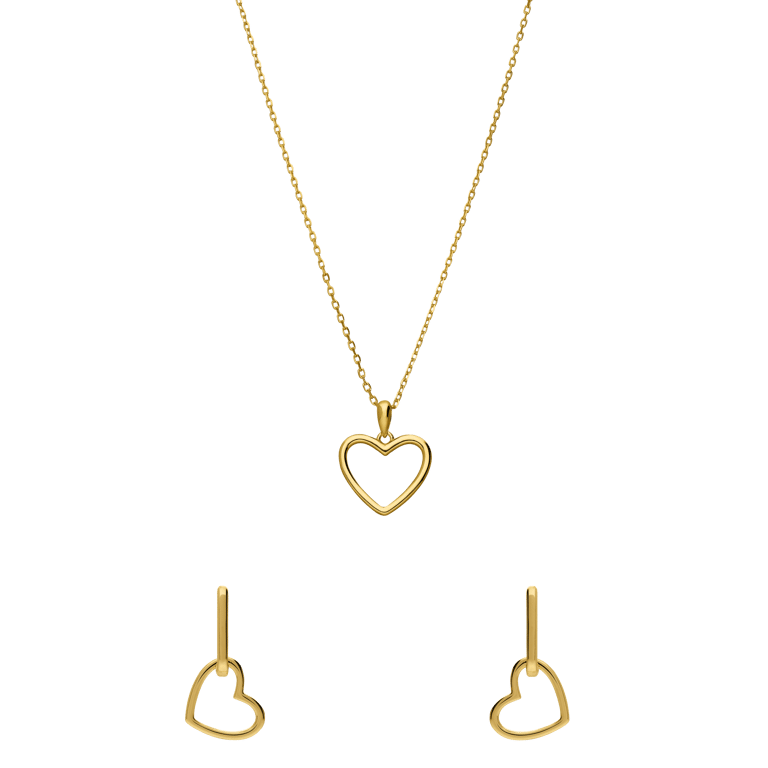 Silberne goldbeschichtete Kette mit Anhänger und Ohrringen