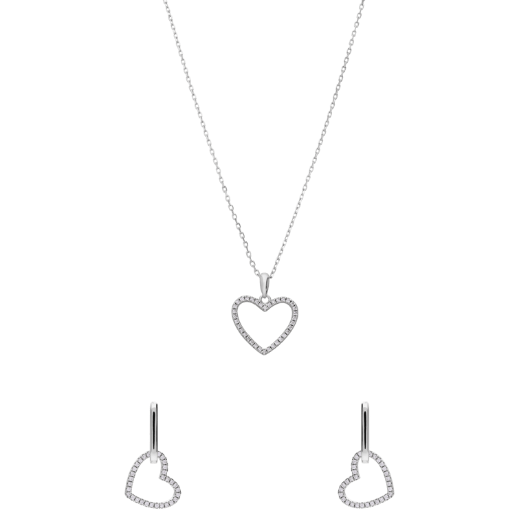 Silberne Kette mit Anhänger und Ohrringen mit Zirkonia