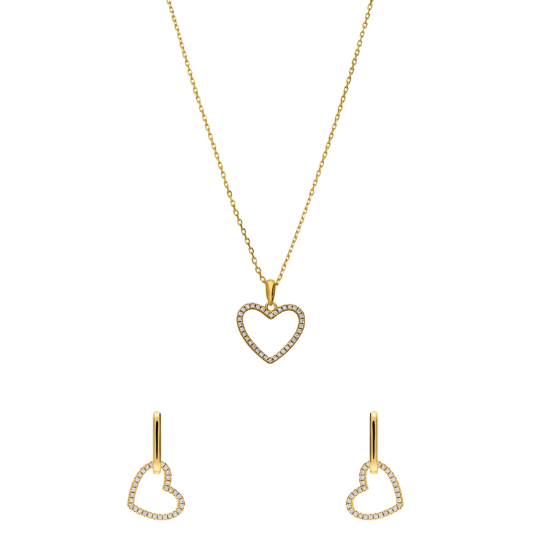 Silberne goldbeschichtete Halskette mit Ohrringen und Zirkonia