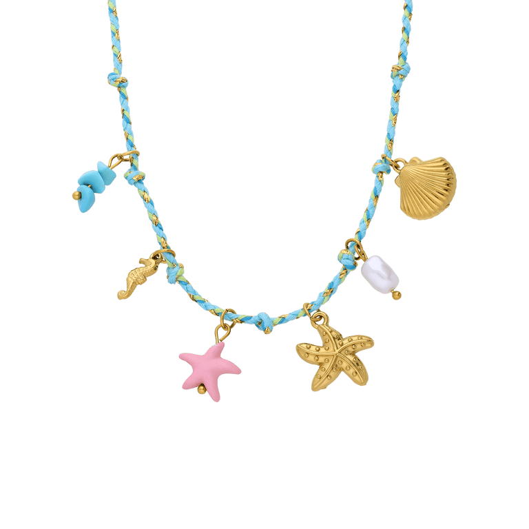 Edelstahlkette blau mit Anhängern für Damen