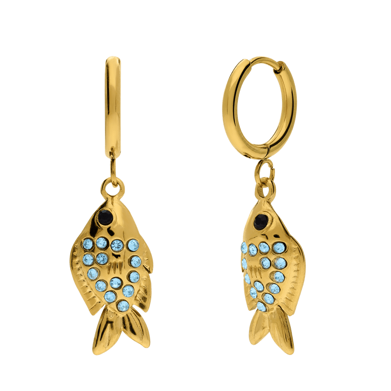 Stainless steel goldplated oorringen met hanger vis voor dames