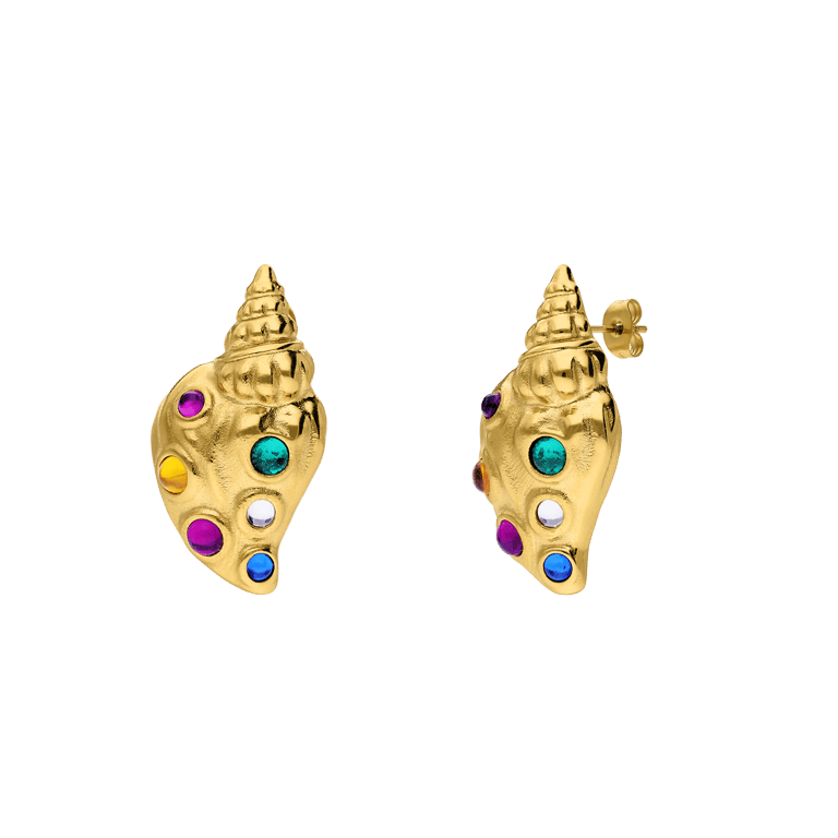 Stainless steel goldplated oorknoppen schelp met kristal voor dames