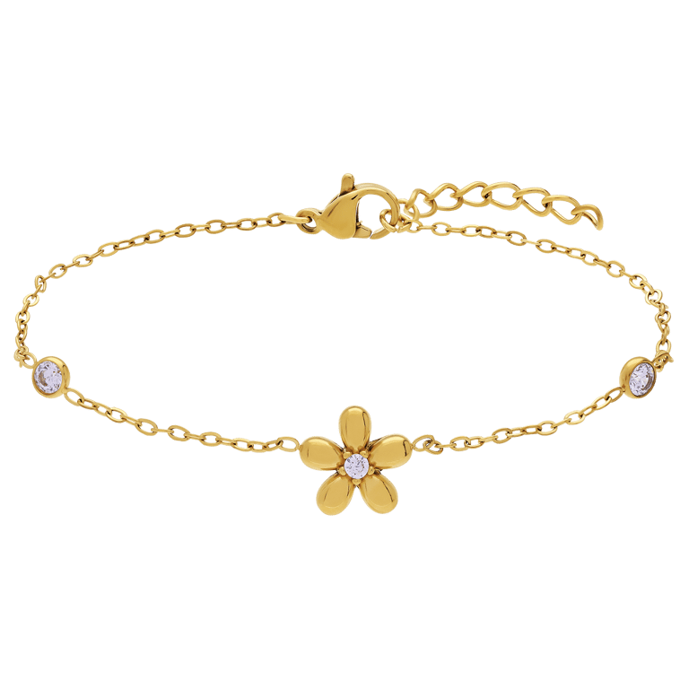 Edelstahl-Armband mit Blumenmotiv und Zirkonia für Damen