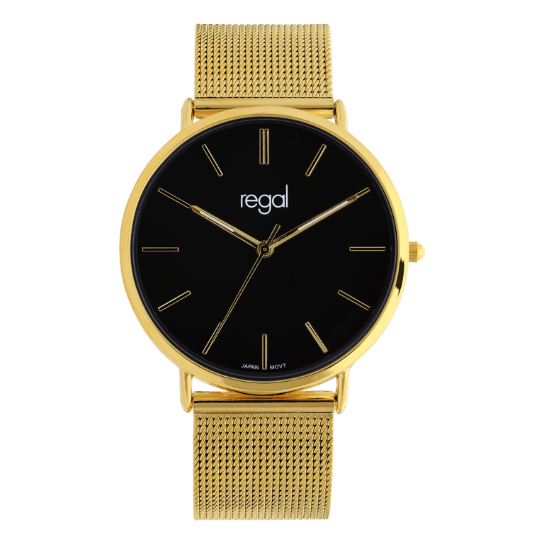 Regal dameshorloge met goud kleurige mesh band