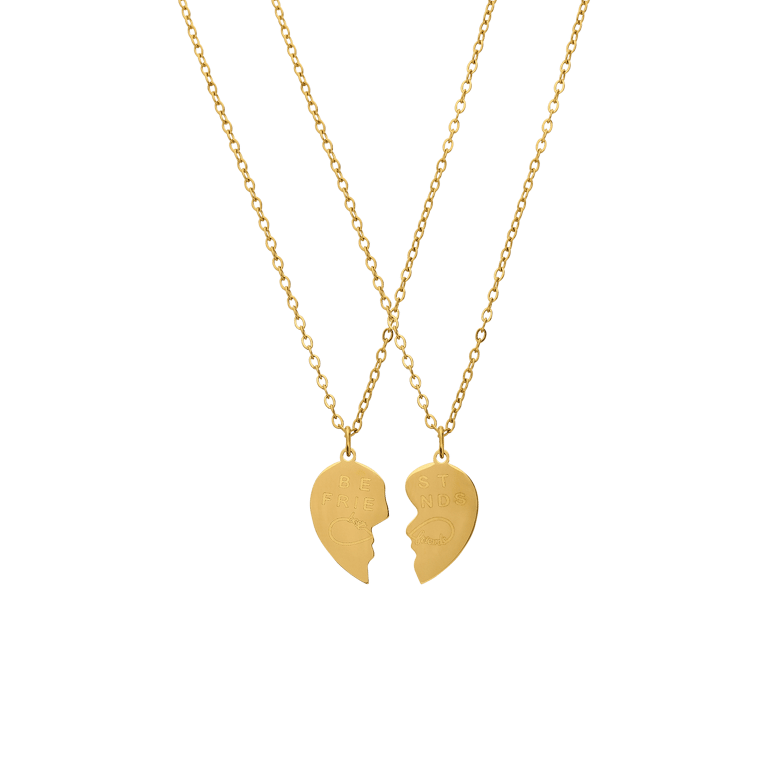 Roestvrijstalen goudvergulde kettingset met hanger hart Best Friends voor dames