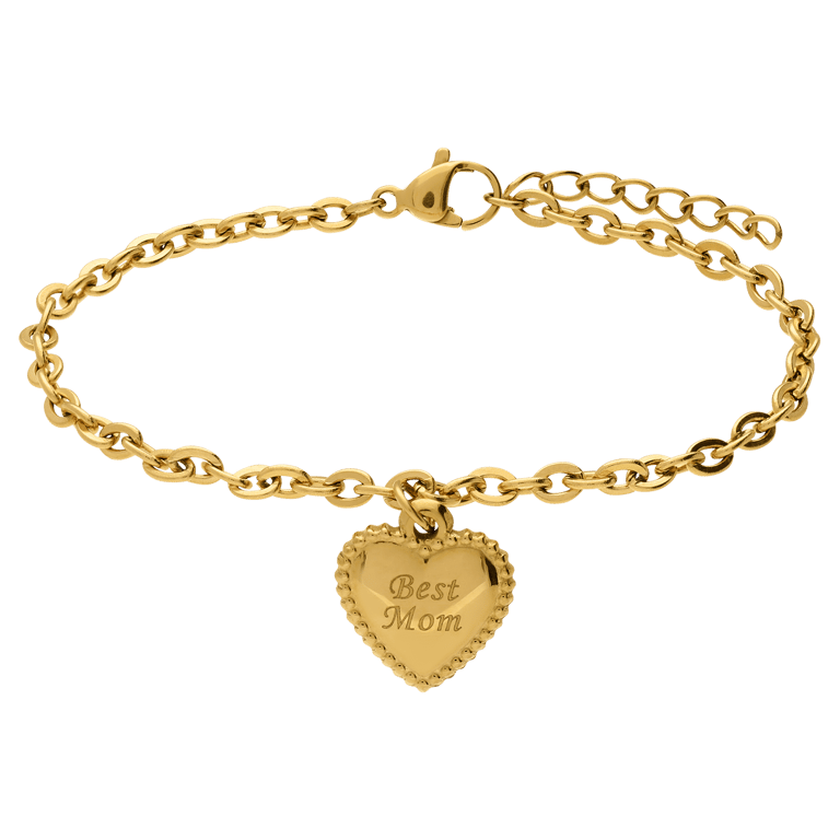 Armband van roestvrij staal met goudlaag en hartbedel 'Best Mom' voor dames