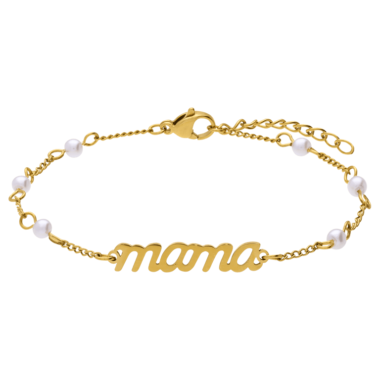 Edelstahl-Armband mit Goldbeschichtung und Buchstabenanhänger "Mama" mit Perle für Damen