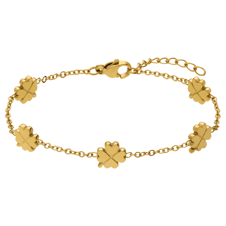 Armband van roestvrij staal met goudlaag en klavertjevier-hanger voor dames