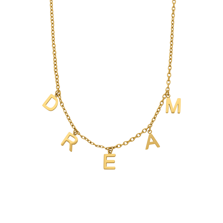 Goudvergulde ketting van roestvrij staal met hanger letters Dream voor dames