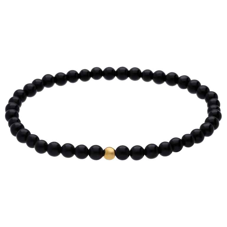 Edelstahl goldbeschichtetes Perlenarmband mit schwarzem Onyx für Damen
