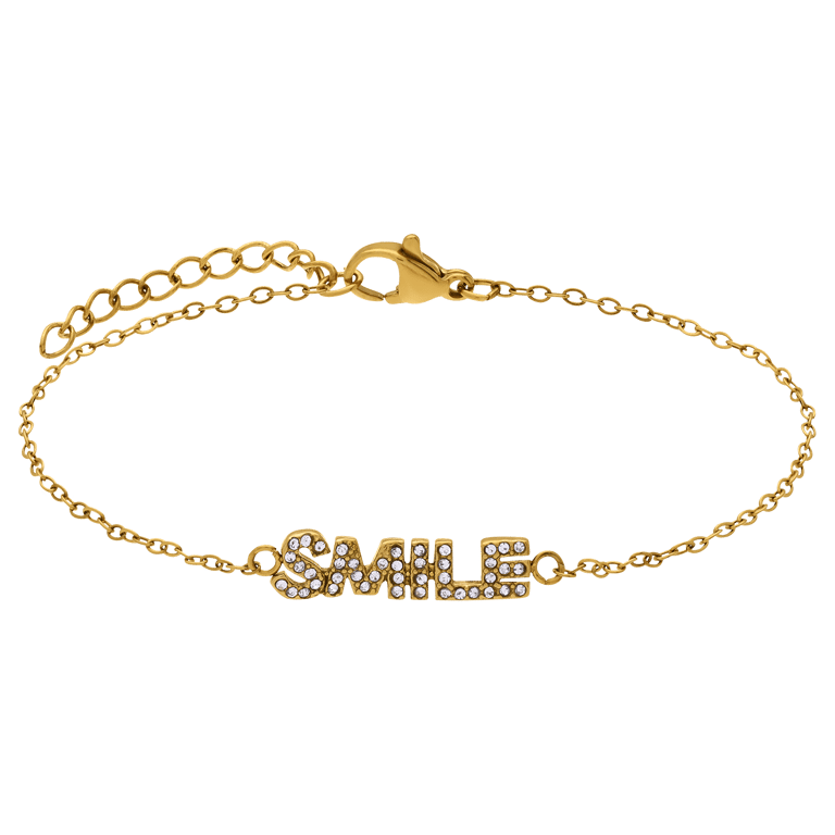 Goudvergulde armband van roestvrij staal met letterhanger Smile met zirkonia voor dames