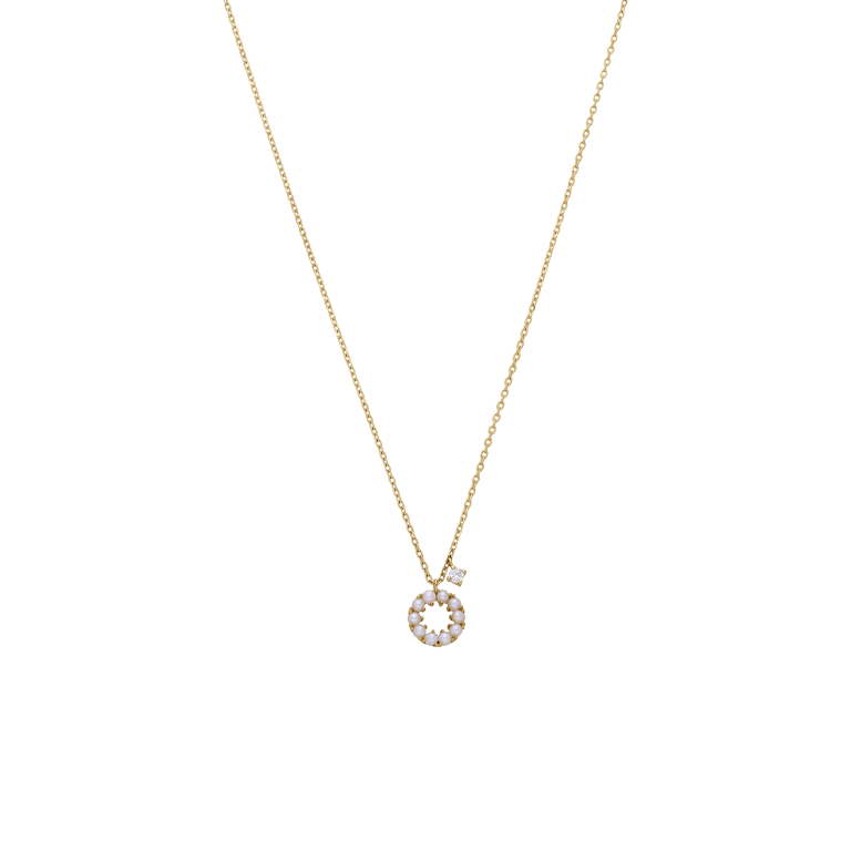 14 karaat gouden ketting met zirkonia en zoetwaterparel