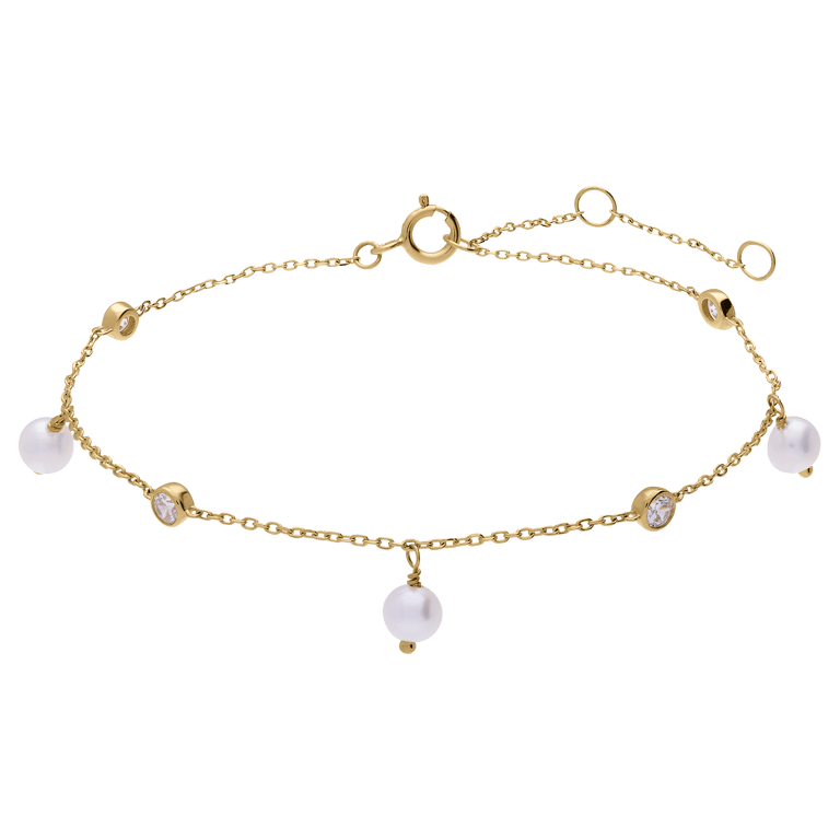 14 karaat armband met zirkonia en zoetwaterparel