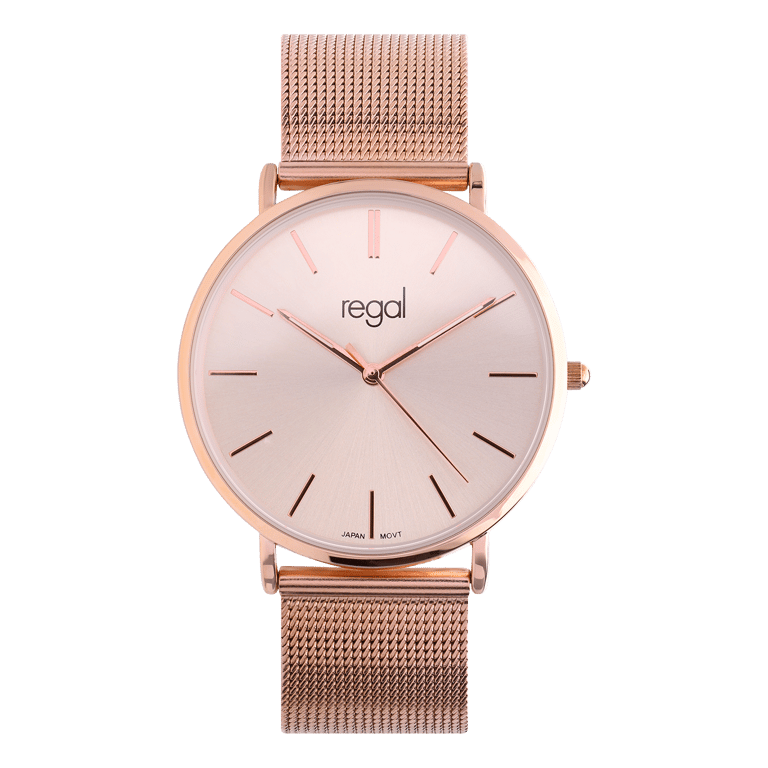 Regal Damen-Armbanduhr mit Mesh-Einsatz Roségold