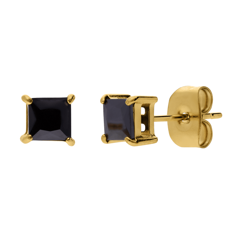 Stainless steel goldplated kinder oorknoppen met zwarte zirkonia