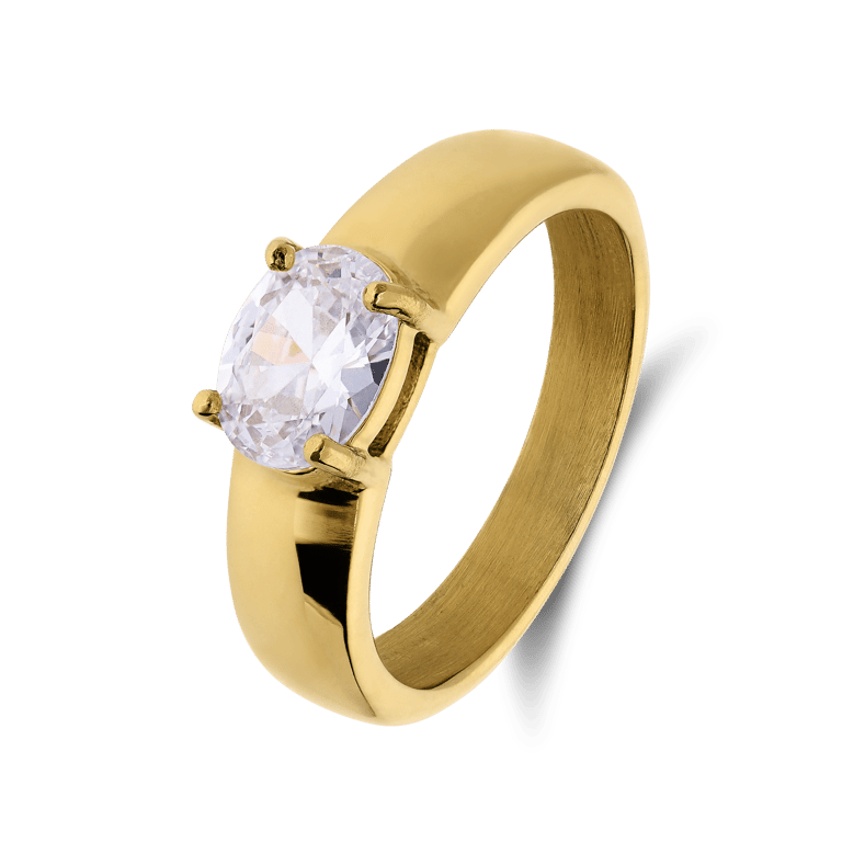 Stainless steel goldplated ring met zirkonia voor dames