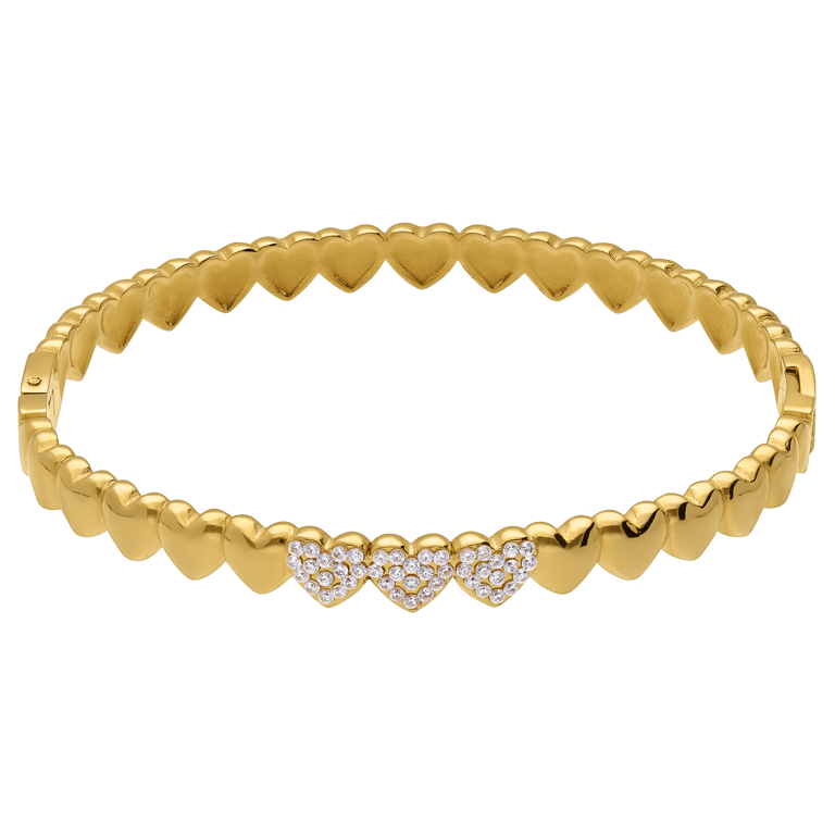 Stainless steel goldplated bangle hart met kristal voor dames