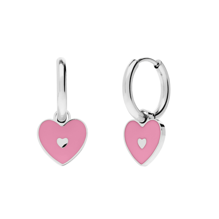 Stainless steel kinderoorringen hart met roze emaille