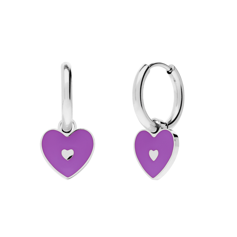 Stainless steel kinderoorringen hart met paarse emaille