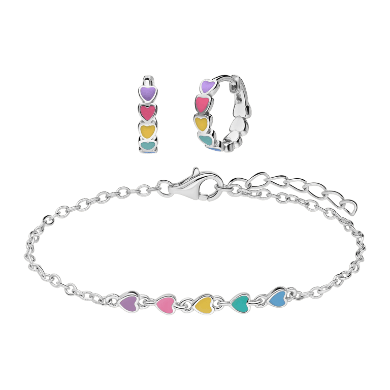 Zilveren kindercadeauset met regenboog emaille