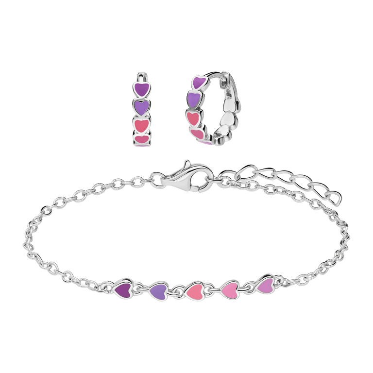 Silbernes Schmuckset mit rosa Emaille