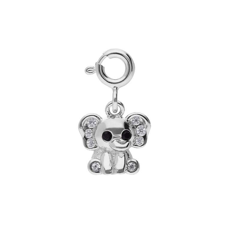 Zilveren bedel olifant met witte en zwarte zirkonia voor kinderen