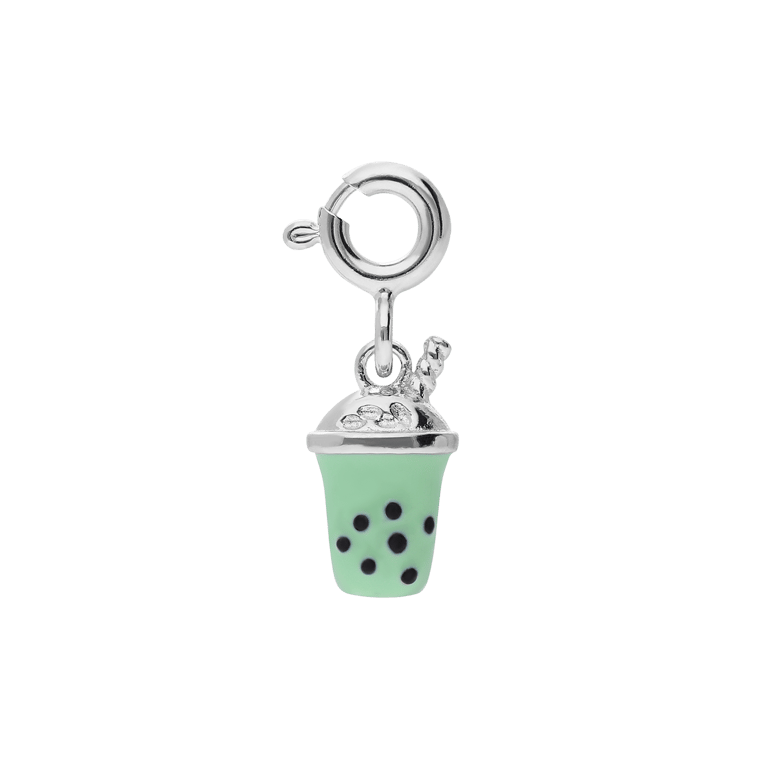 Zilveren bedel bubble tea met lichtgroen emaille voor kinderen