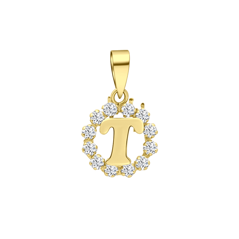 14 karaat geelgouden letthanger met zirkonia