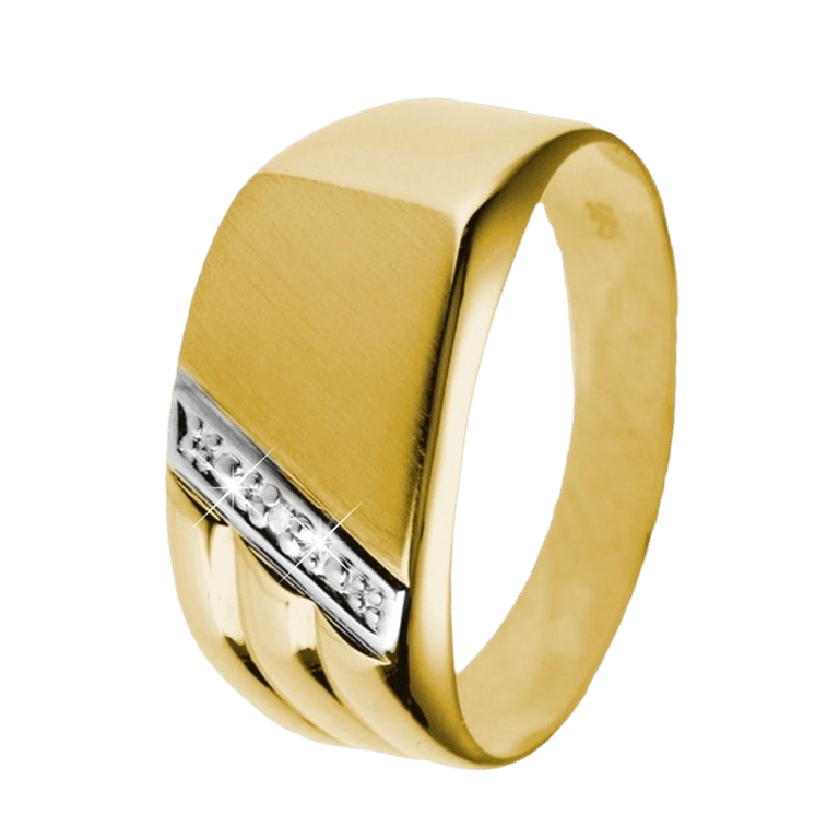 14 karaat geelgouden zegelring met diamant 0.01ct