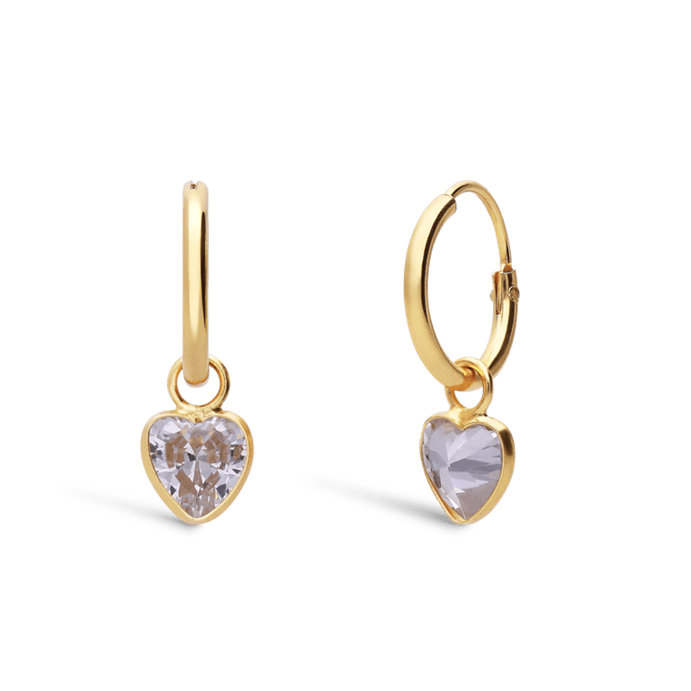 Zilveren goldplated kinderoorringen hart met zirkonia