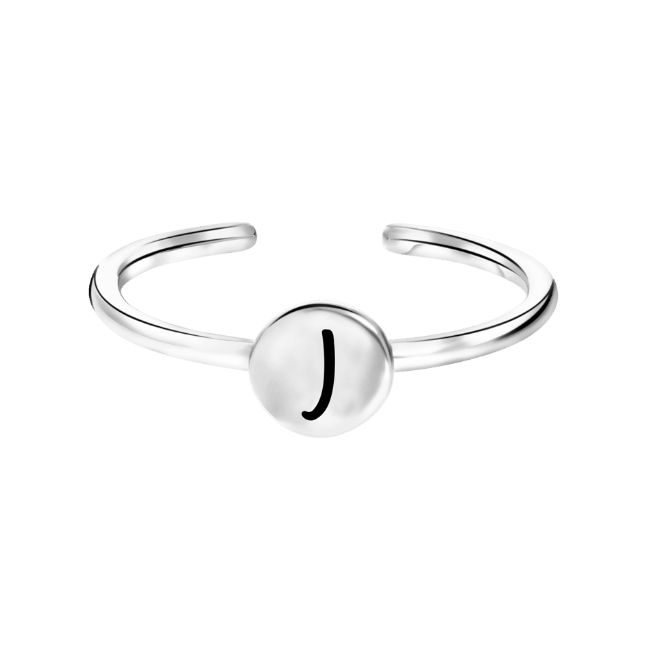Zilveren ring disc alfabet