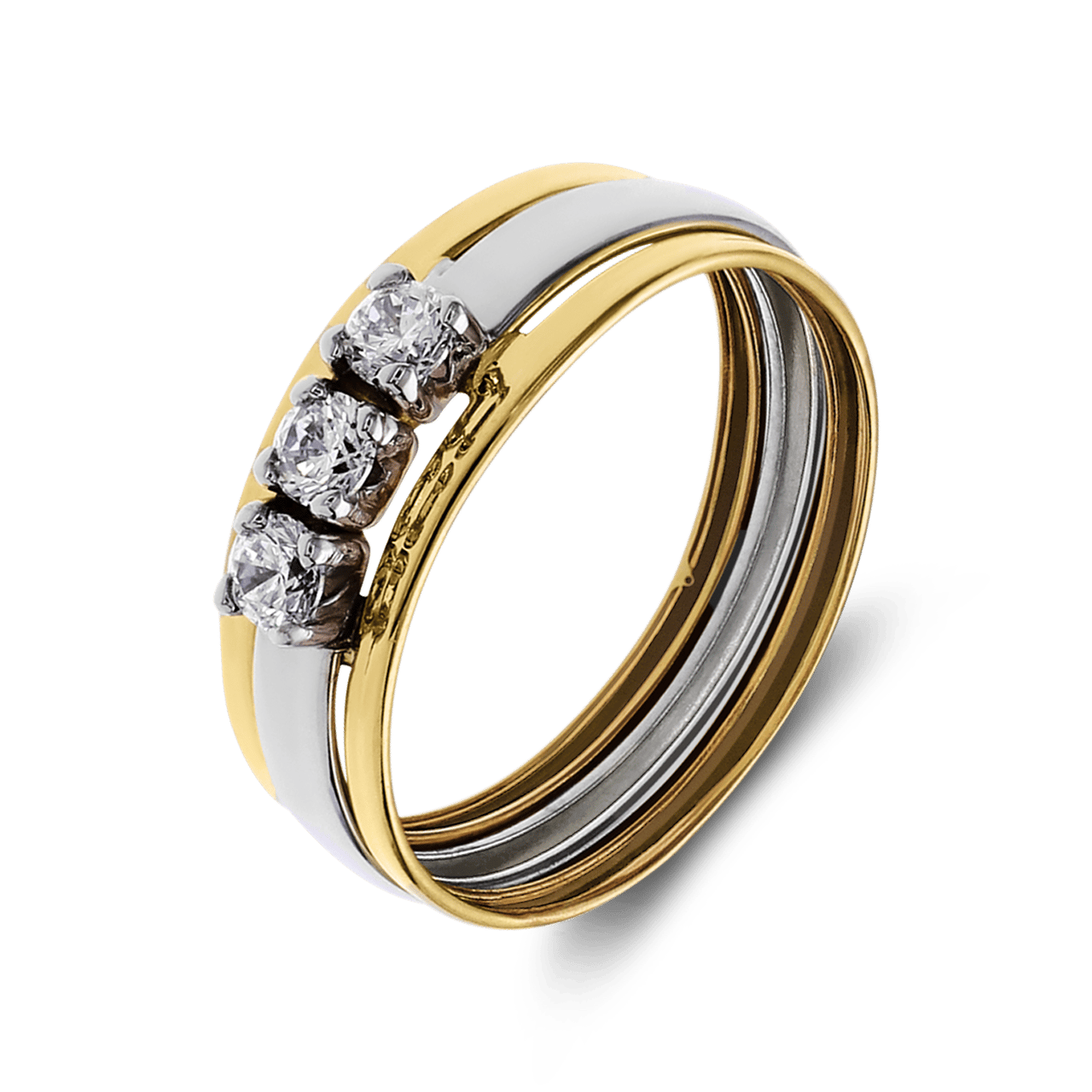 Zweifarbiger Ring, 585 Gold, mit Zirkonia | Lucardi-DE