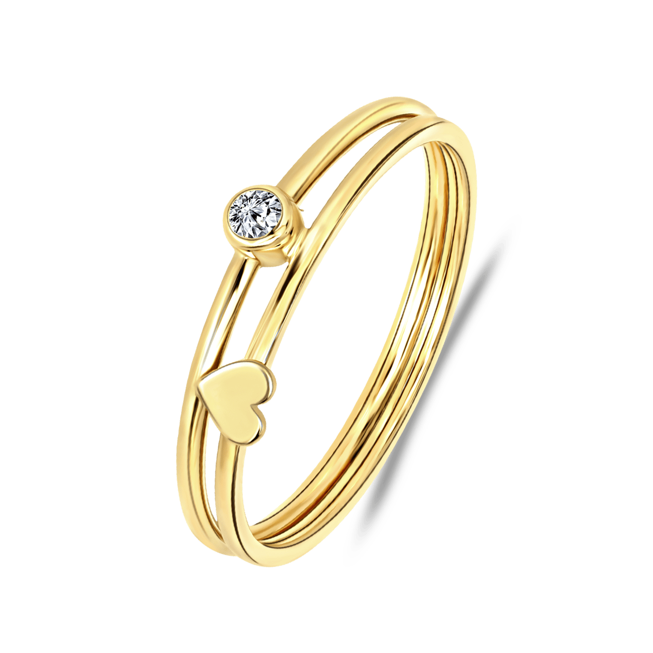 Ring, 585 Gold, Herz und runder Zirkonia | Lucardi-DE