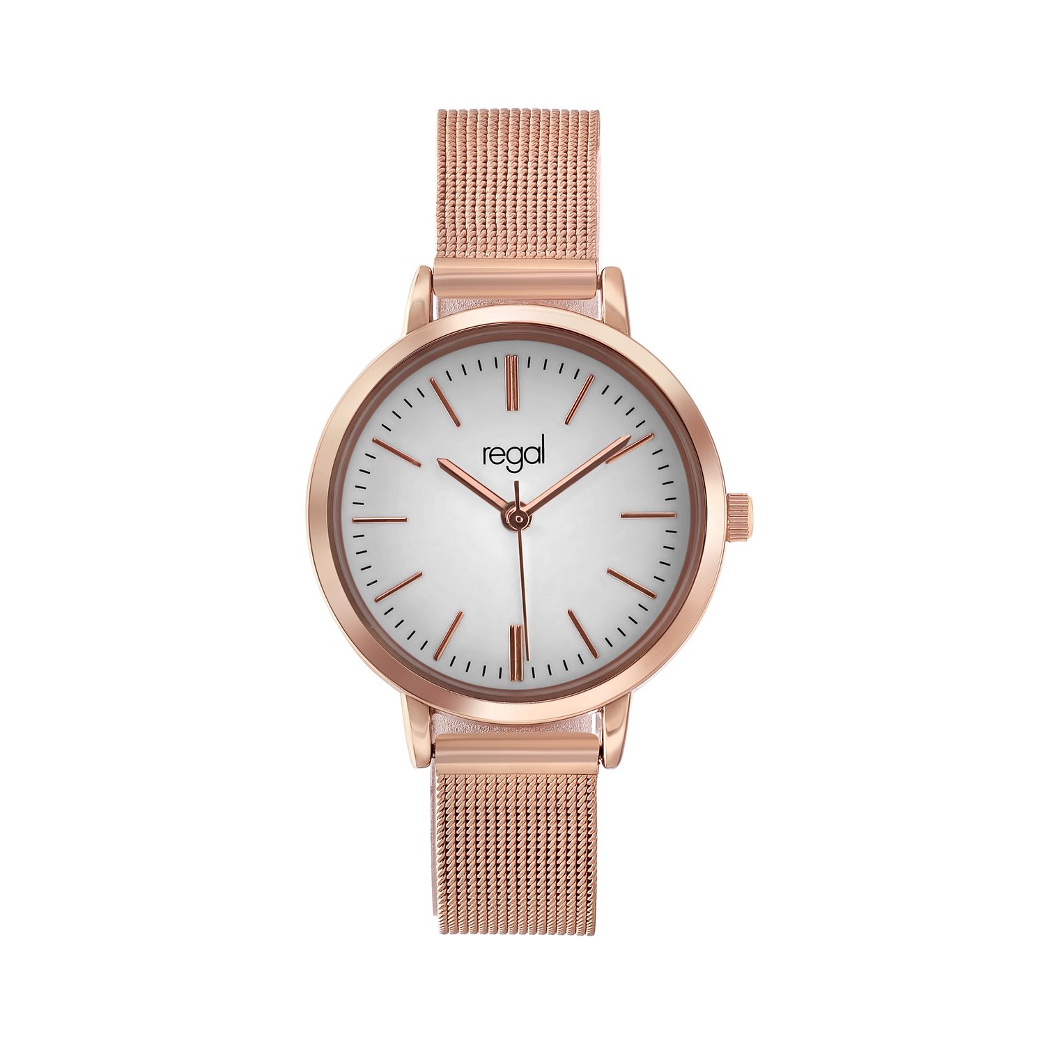 Regal mesh horloge met rosekleurige band